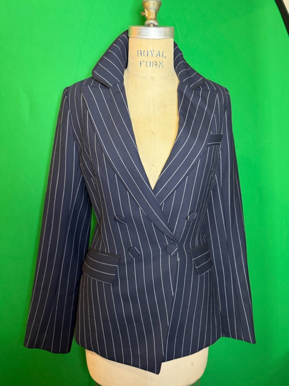 Jonathan Simkhai Navy Pinstripe Double-Breasted Blazer – Size 2 (NWOT)